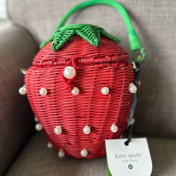 Kate Spade Red and Green Strawberry Wicker Bag - Picture 1 of 2